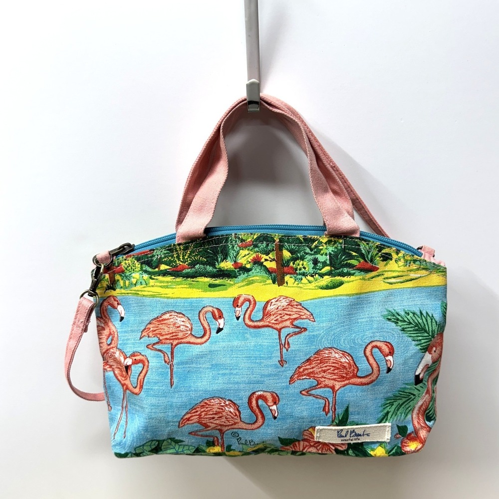 Paul Brent Coastal Life Tropical Flamingos Canvas Small Tote Crossbody Bag Zip